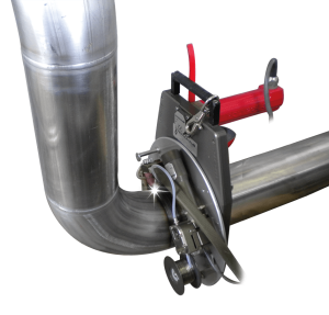 tube-to-elbow open orbital welding head MU IV on stainless steel pipe Polysoude