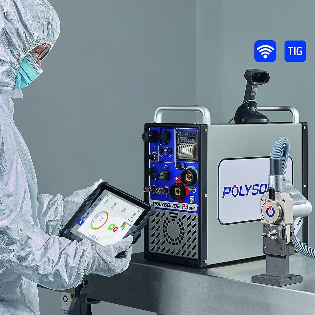P3 UHP Smart Welding Station operated in a cleanroom by a protected welder with a TIG orbital tube a fittings welding in ultra high purity