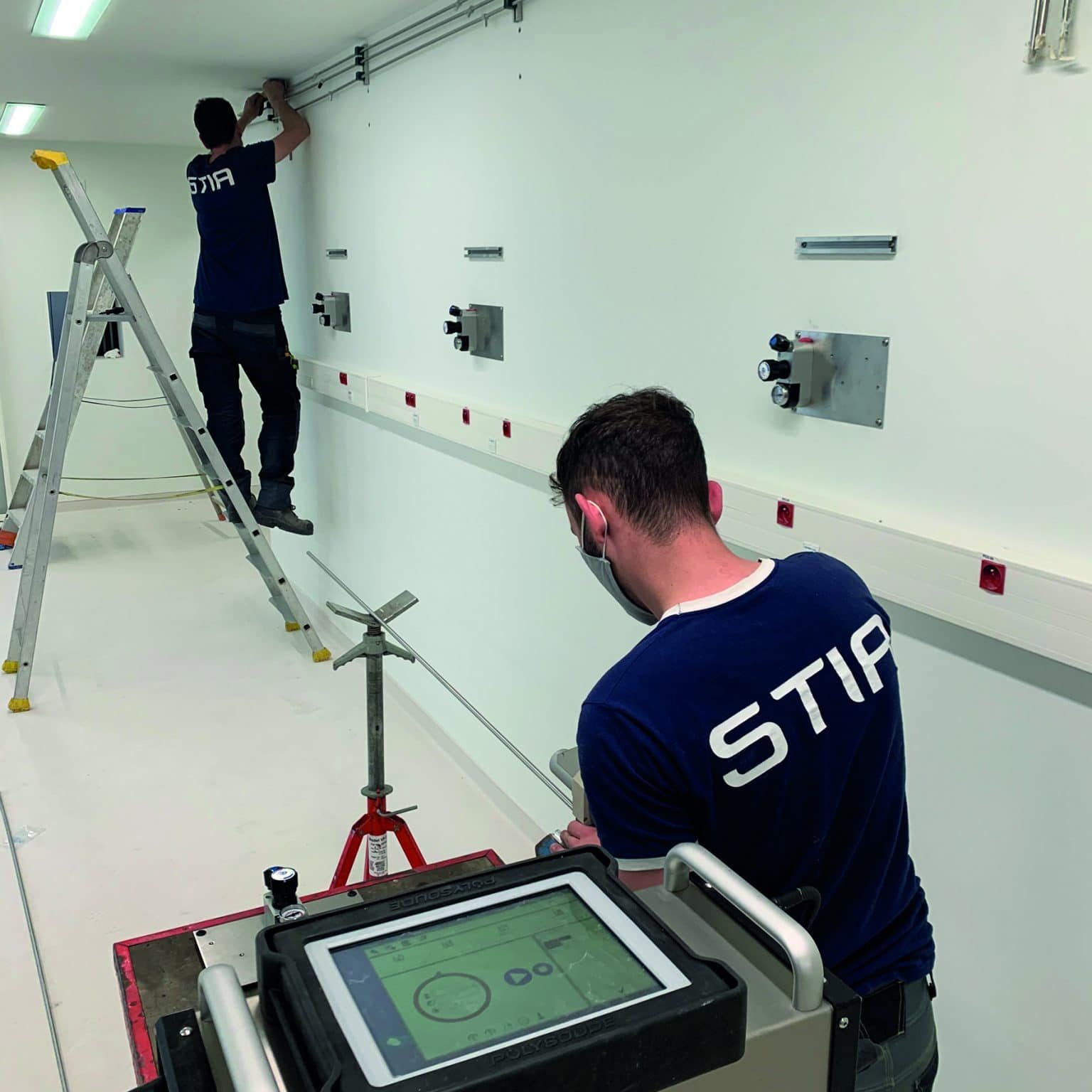 TIG welders using the P3 UHP smart welding station on-site installation to weld medical gas lines in a hospital